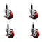 Service Caster 3.5'' SS Red Poly Swivel 3/4'' Expanding Stem Caster Set with Brake, 4PK SCC-SSEX20S3514-PPUB-RED-TLB-34-4 - alternate 1